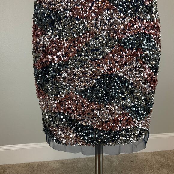 Aidan Mattox Sequin Backless Mini Sheath Cocktail Dress Blue Multi Color Size 6 - Picture 7 of 11